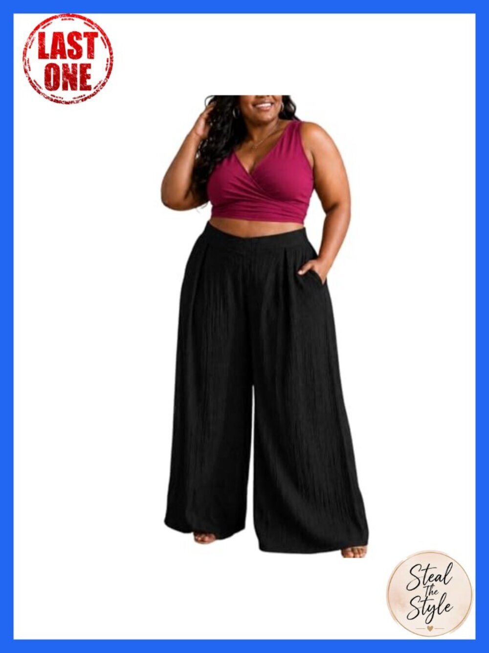 Plus Size Flowy Wide Leg Palazzo Pants High Waist with Pockets Crinkle Pleated